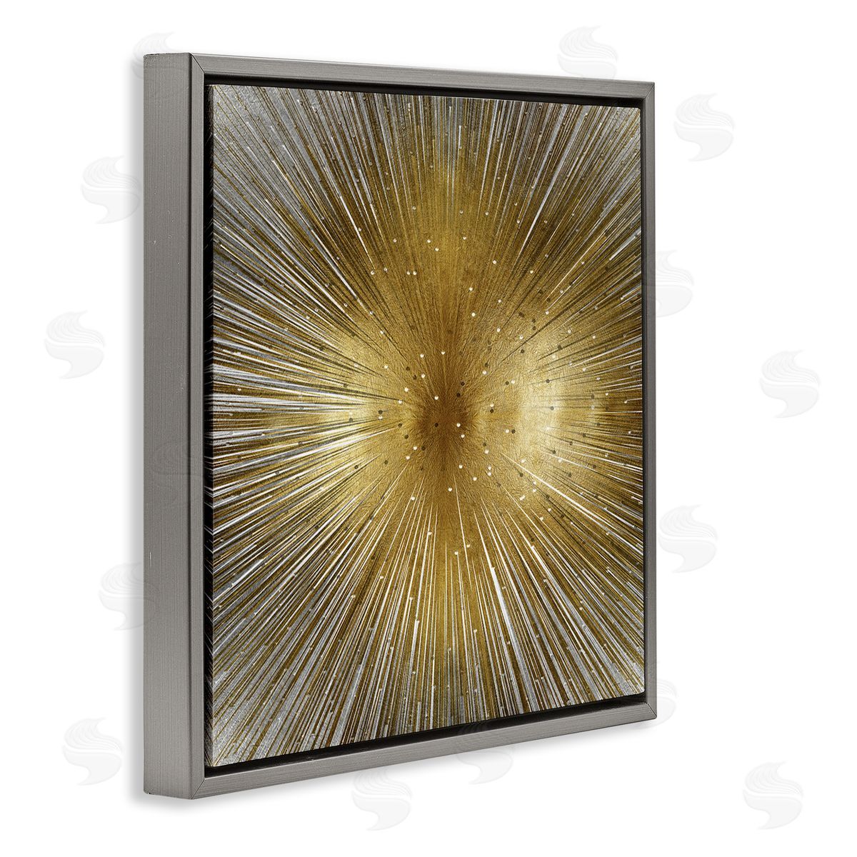 Abby Young Art Deco Abstract Sunburst Lines Polka Dots Gray Floating Frame Canvas Wall Art Print