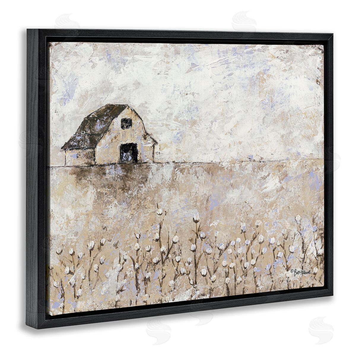 White Barn Distressed Landscape Black Floating Frame Canvas Wall Art, Home Decor by Britt Hallowell