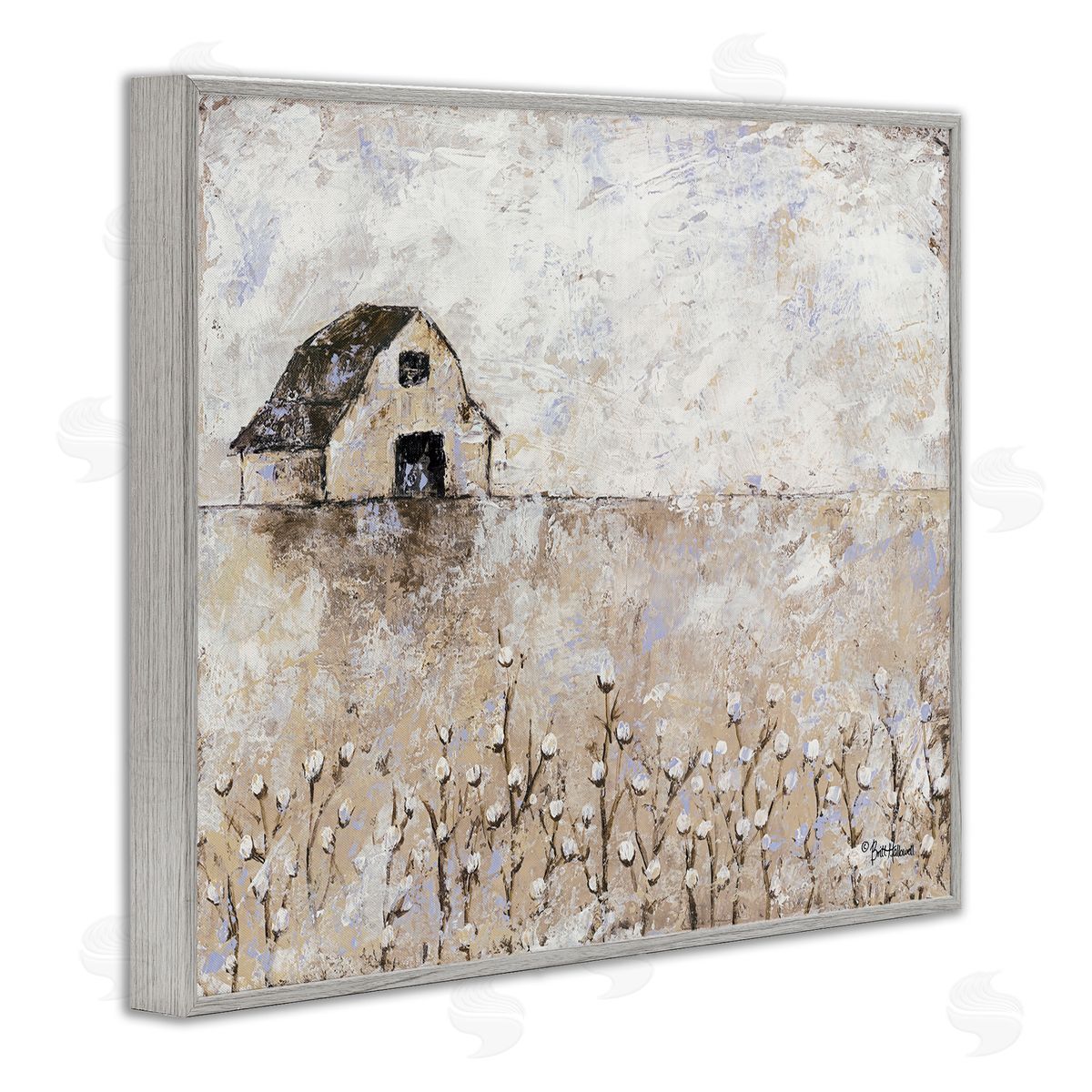 White Barn Distressed Landscape Grey Frame Print Wall Art, Home Decor by Britt Hallowell