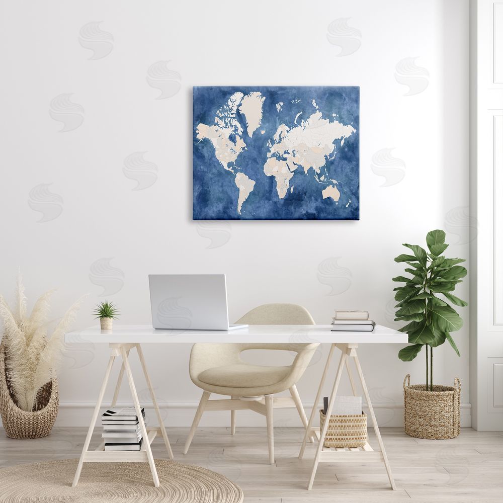 BlursByAI Country Border World Map Deep Blue Ocean