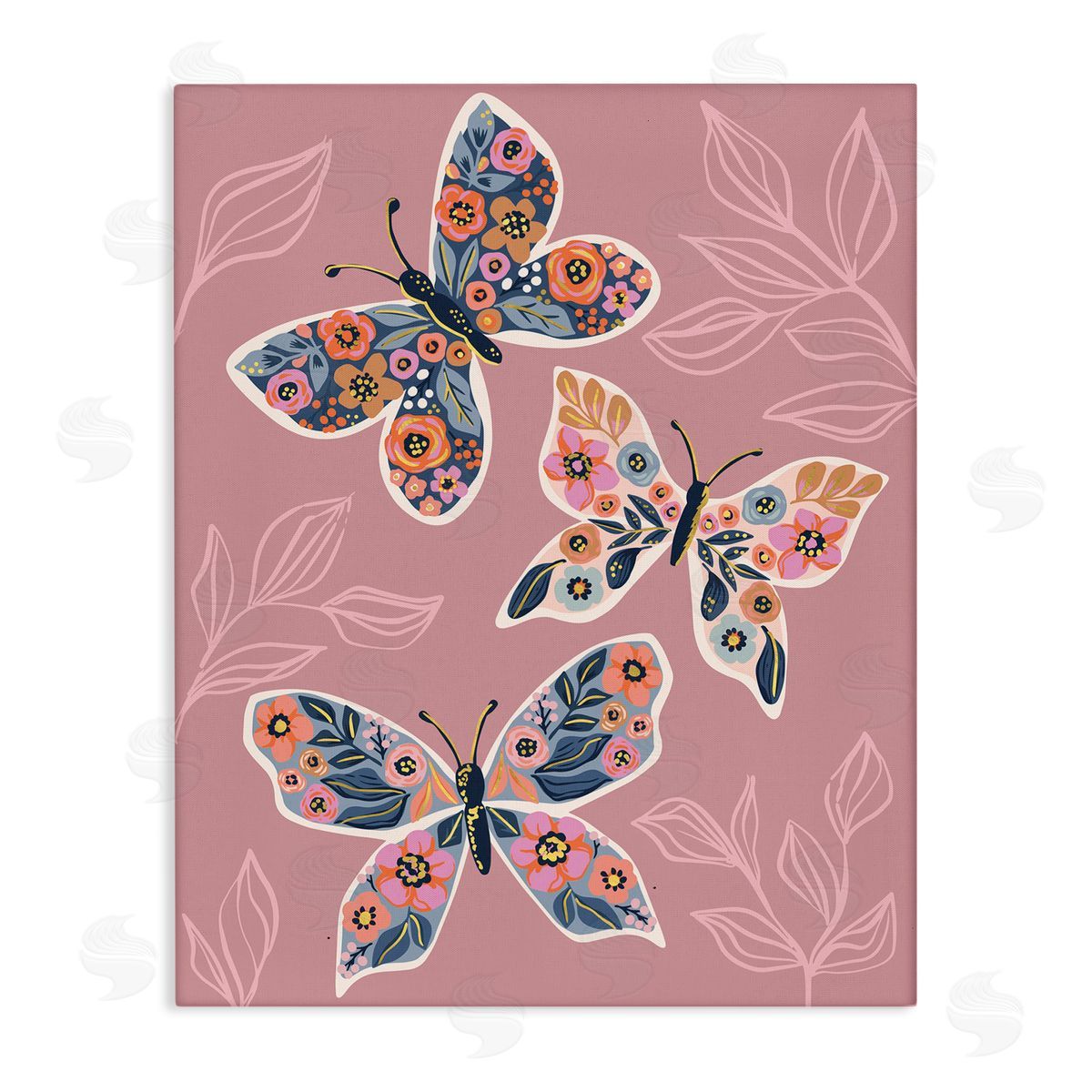 Caroline Alfr_sideeds Chic Floral Butterfly Wing Patterns Pink Plant Leaves