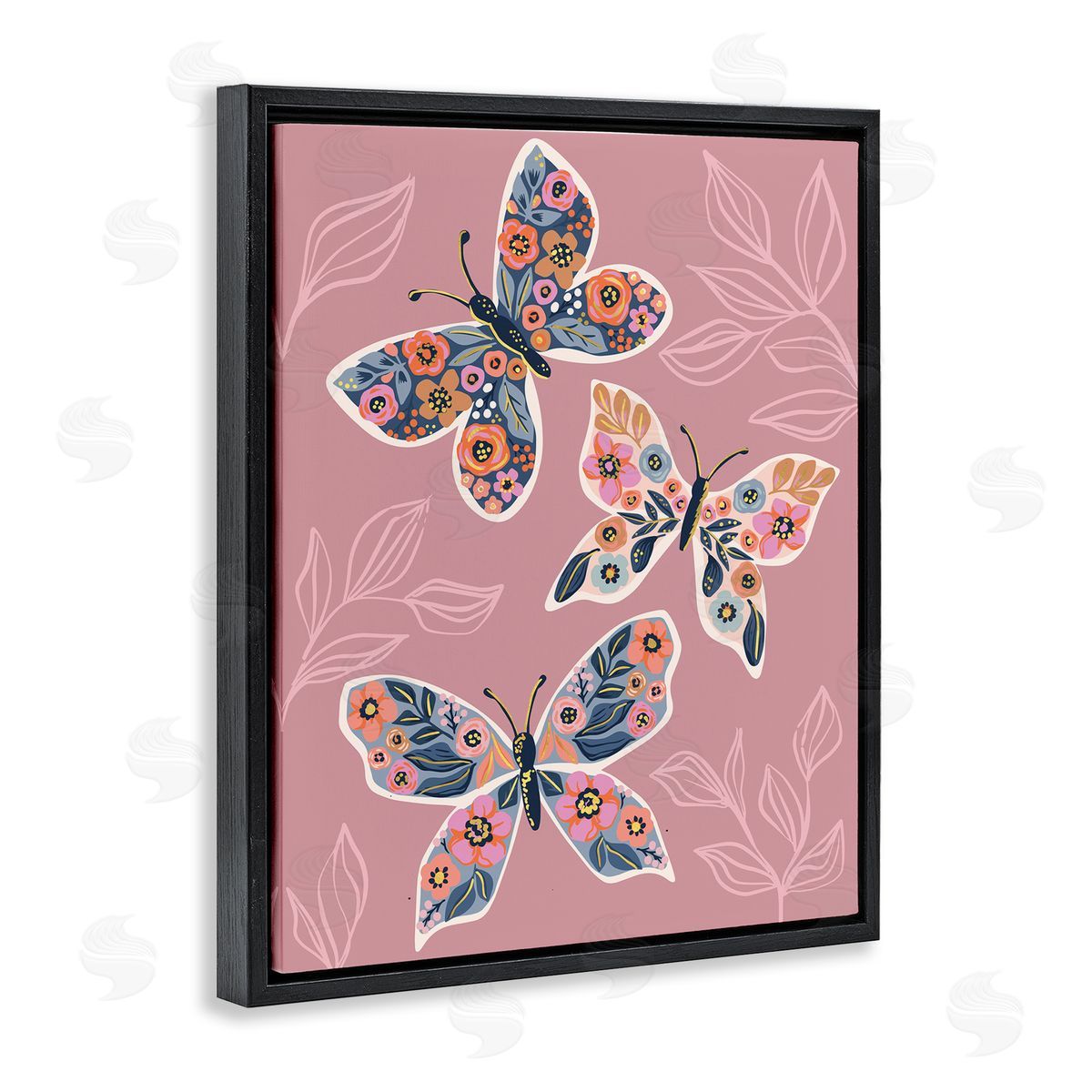 Caroline Alfr_sideeds Chic Floral Butterfly Wing Patterns Pink Plant Leaves
