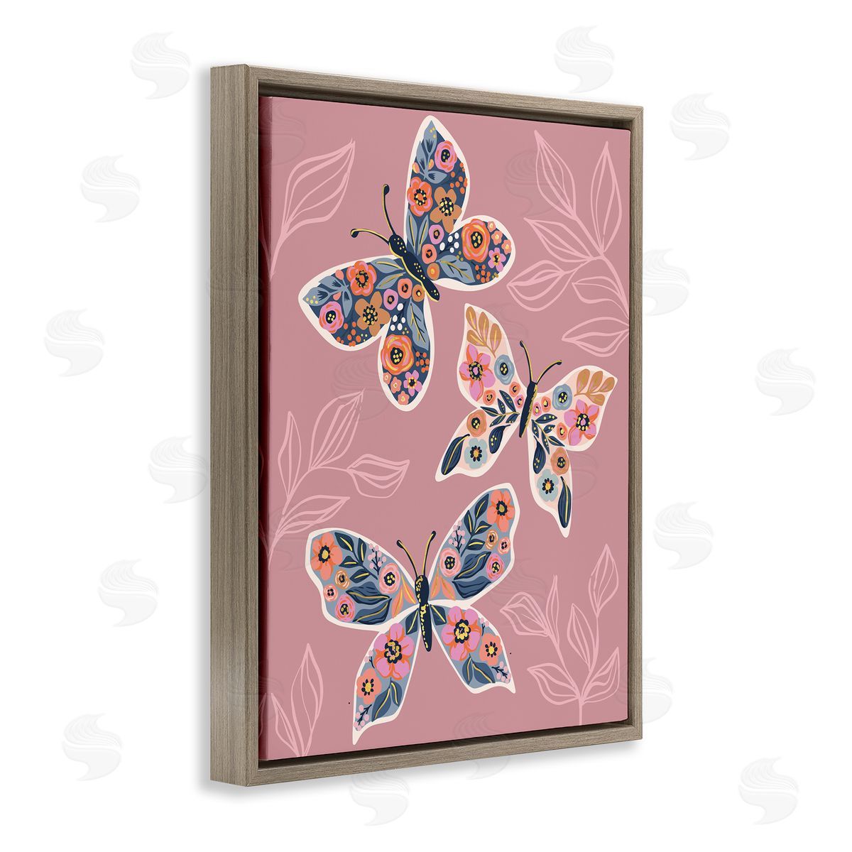 Caroline Alfr_sideeds Chic Floral Butterfly Wing Patterns Pink Plant Leaves