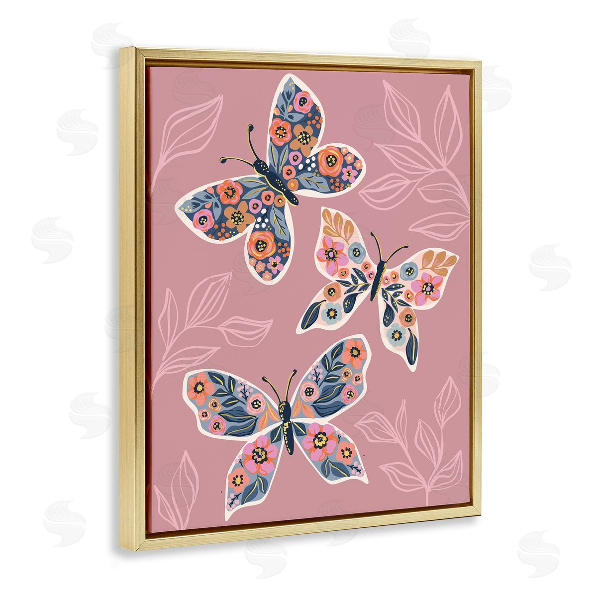 Caroline Alfr_sideeds Chic Floral Butterfly Wing Patterns Pink Plant Leaves