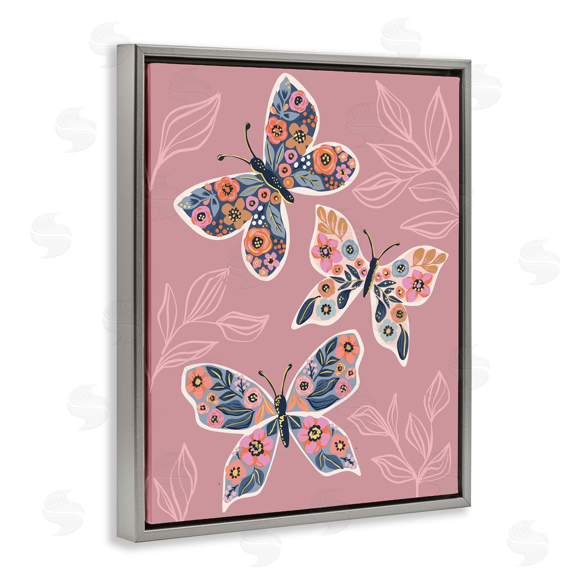 Caroline Alfr_sideeds Chic Floral Butterfly Wing Patterns Pink Plant Leaves