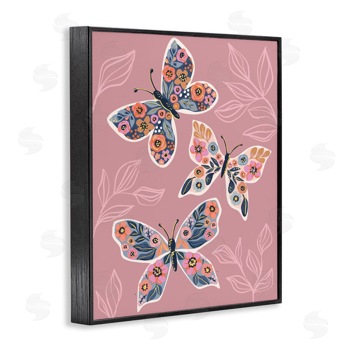 Caroline Alfr_sideeds Chic Floral Butterfly Wing Patterns Pink Plant Leaves