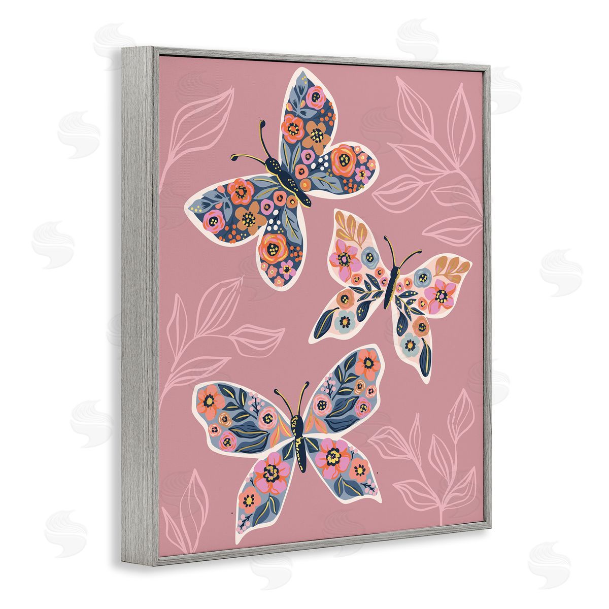 Caroline Alfr_sideeds Chic Floral Butterfly Wing Patterns Pink Plant Leaves