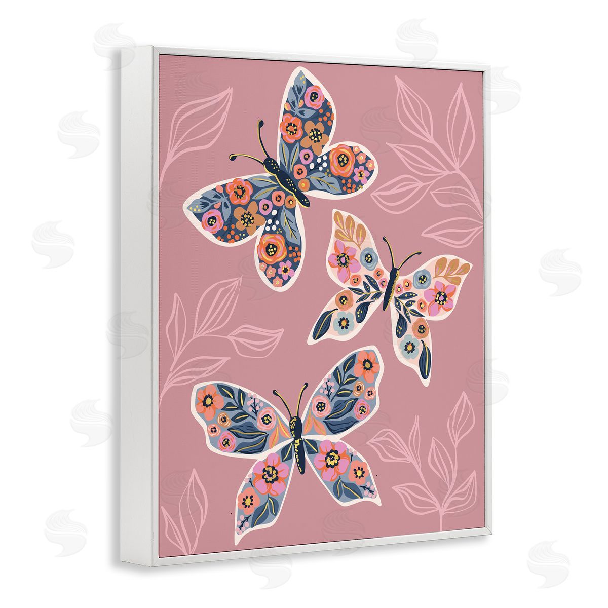 Caroline Alfr_sideeds Chic Floral Butterfly Wing Patterns Pink Plant Leaves