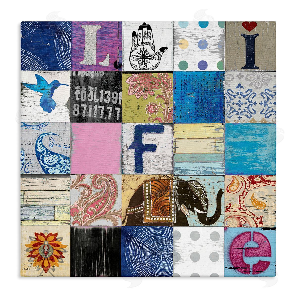 Charlie Carter Vintage Icon Collage Life Typography Rustic Elephant Stretched Canvas Wall Art Print