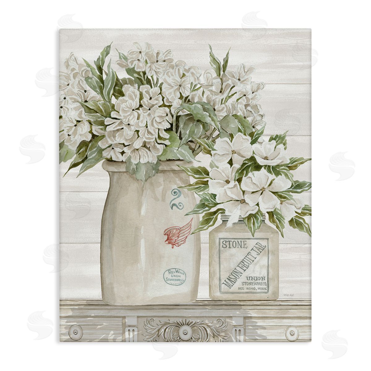 Alluring White Floral Jars Canvas Wall Art, Home Decor by Cindy Jacobs