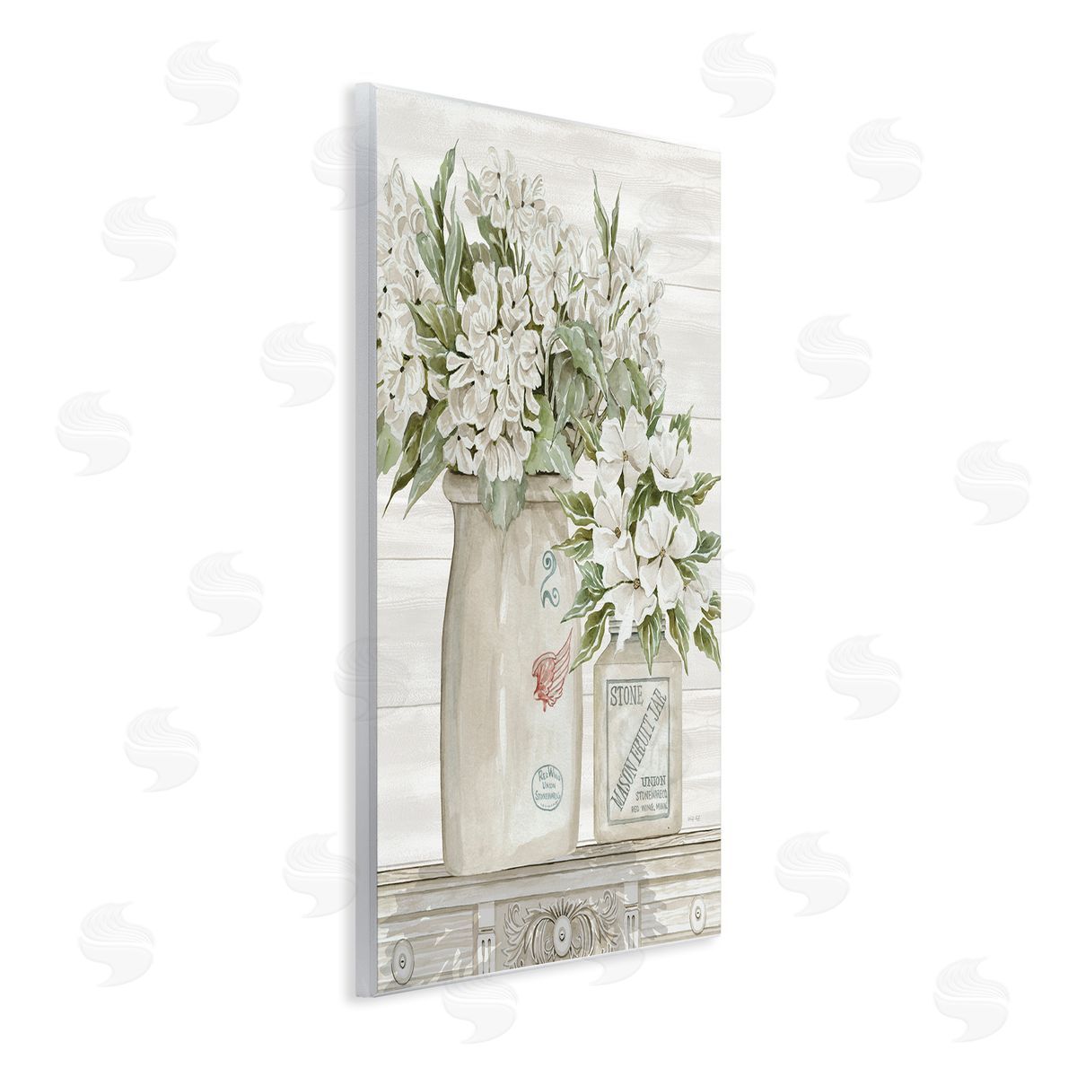 Alluring White Floral Jars Wood Plaque Wall Art, Home Decor by Cindy Jacobs