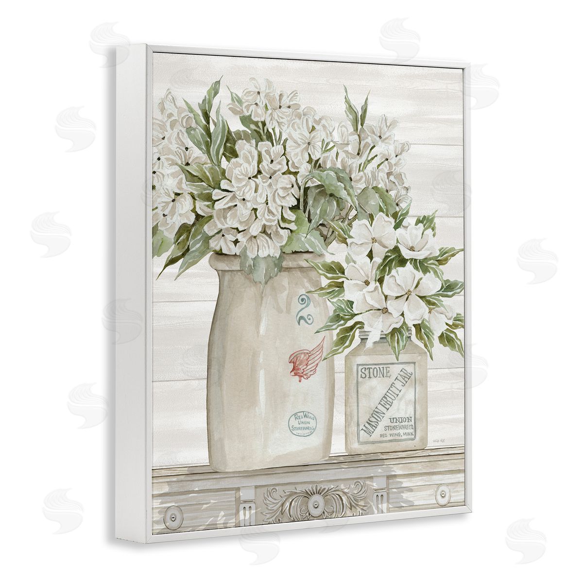 Alluring White Floral Jars White Frame Print Wall Art, Home Decor by Cindy Jacobs