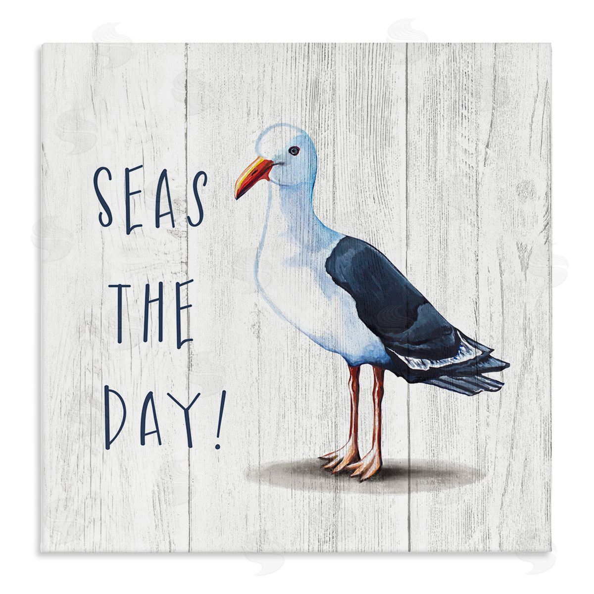 Elizabeth Tyndall Seas the Day Sentiment Rustic Nautical Seagull Bird Stretched Canvas Wall Art Print