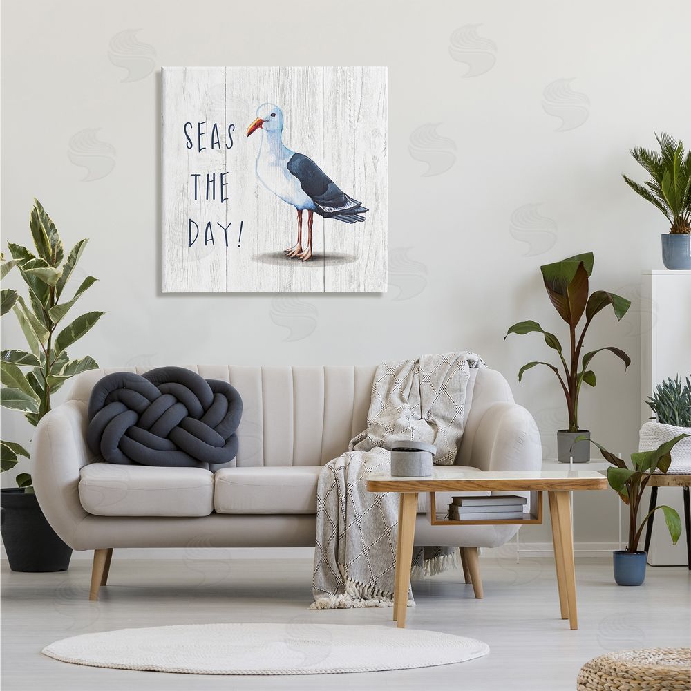 Elizabeth Tyndall Seas the Day Sentiment Rustic Nautical Seagull Bird Canvas Wall Art in Room