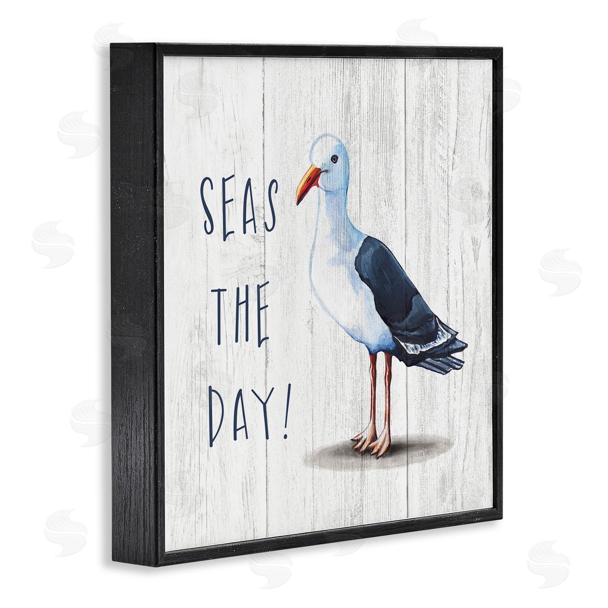Elizabeth Tyndall Seas the Day Sentiment Rustic Nautical Seagull Bird Black Framed Glicee Wall Art Print