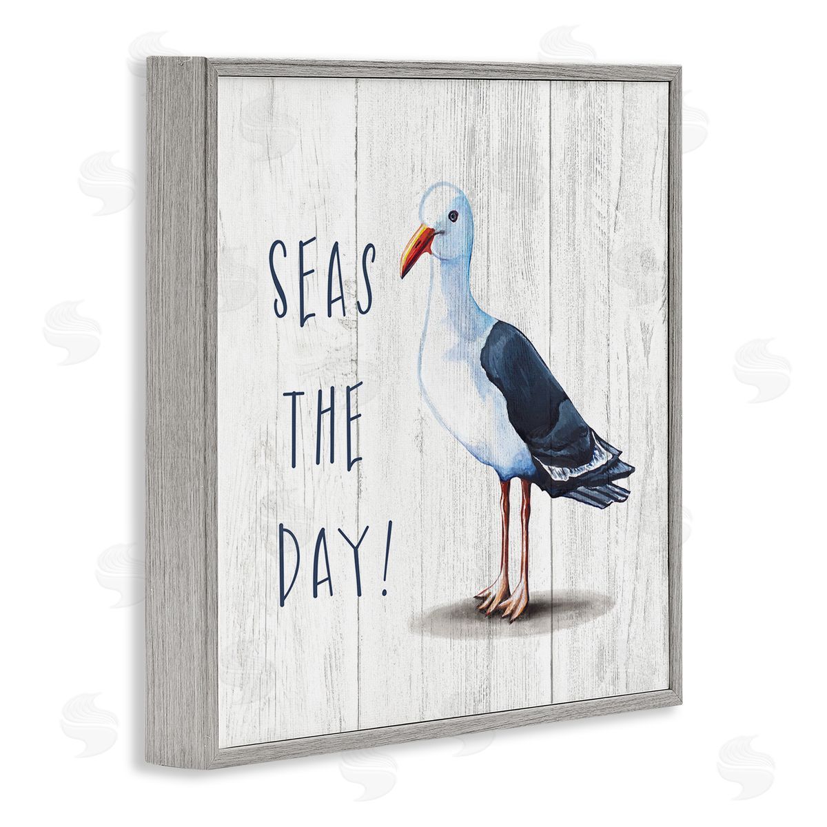 Elizabeth Tyndall Seas the Day Sentiment Rustic Nautical Seagull Bird Gray Framed Glicee Wall Art Print