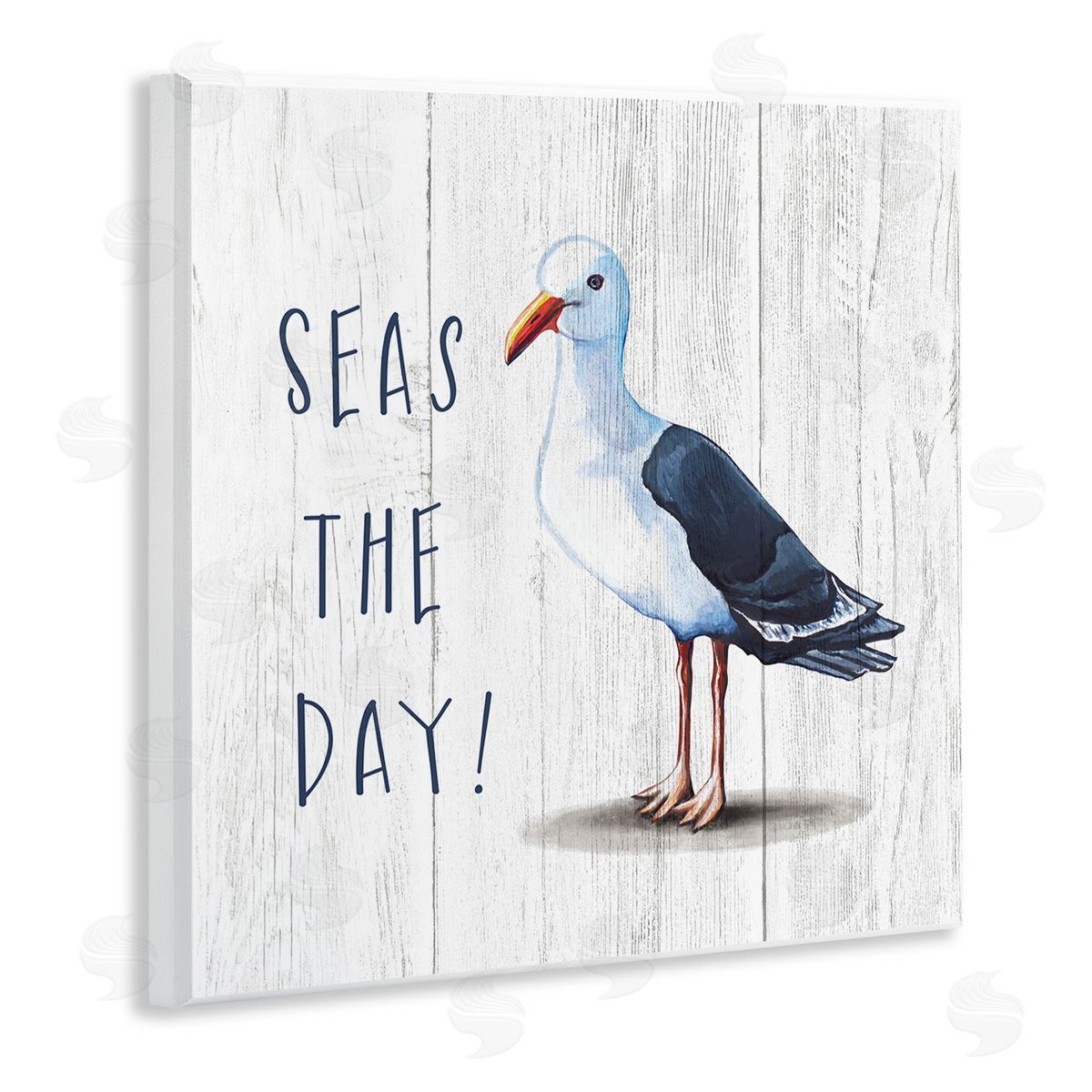 Elizabeth Tyndall Seas the Day Sentiment Rustic Nautical Seagull Bird Wooden Wall Plaque Art Print