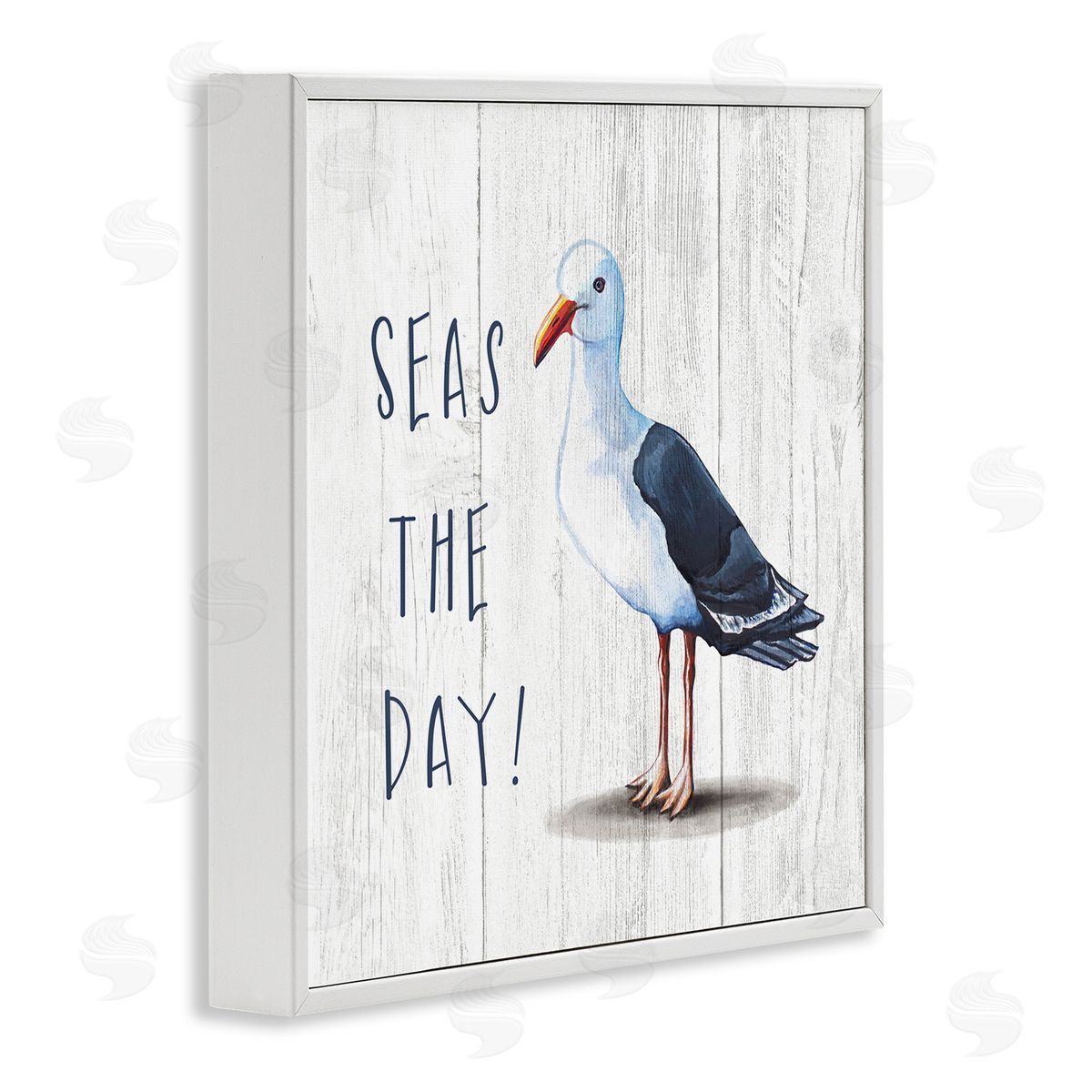 Elizabeth Tyndall Seas the Day Sentiment Rustic Nautical Seagull Bird White Framed Glicee Wall Art Print