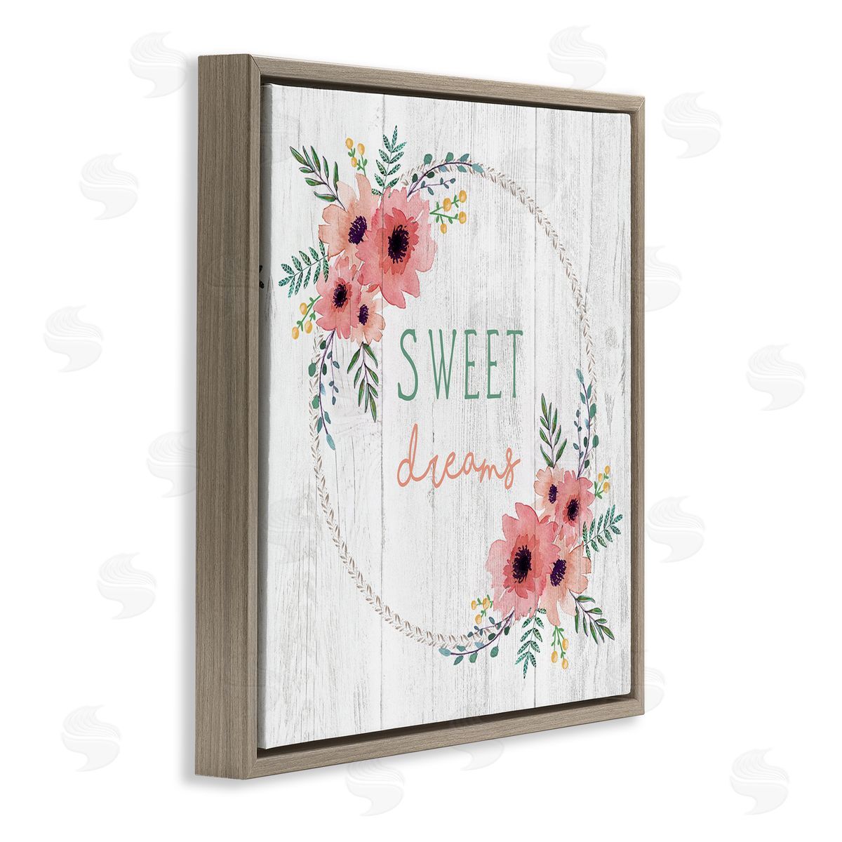 Elizabeth Tyndall Sweet Dreams Sentiments Blushing Pink Poppy Wreath Brown Floating Frame Canvas Wall Art Print