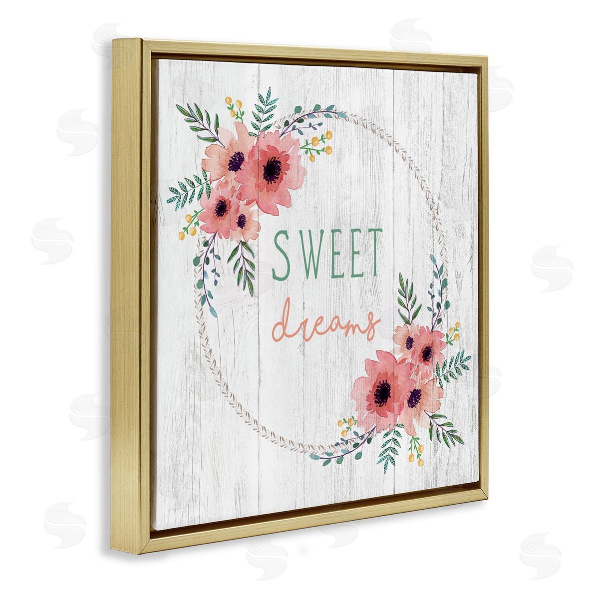 Elizabeth Tyndall Sweet Dreams Sentiments Blushing Pink Poppy Wreath Gold Floating Frame Canvas Wall Art Print