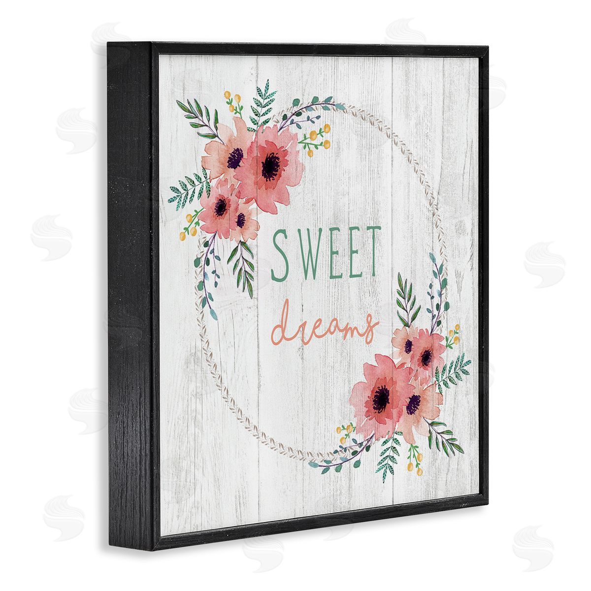 Elizabeth Tyndall Sweet Dreams Sentiments Blushing Pink Poppy Wreath Black Framed Glicee Wall Art Print