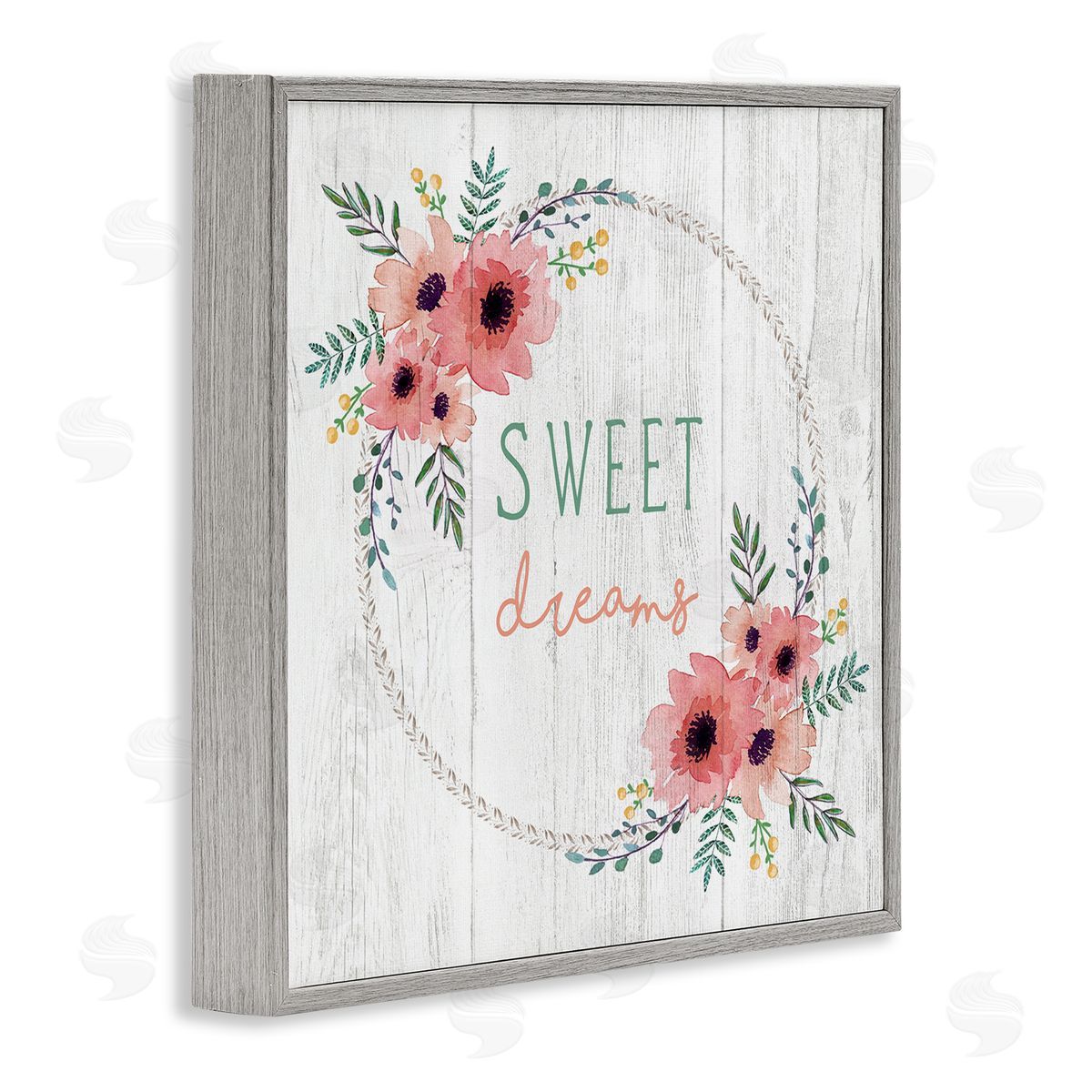 Elizabeth Tyndall Sweet Dreams Sentiments Blushing Pink Poppy Wreath Gray Framed Glicee Wall Art Print