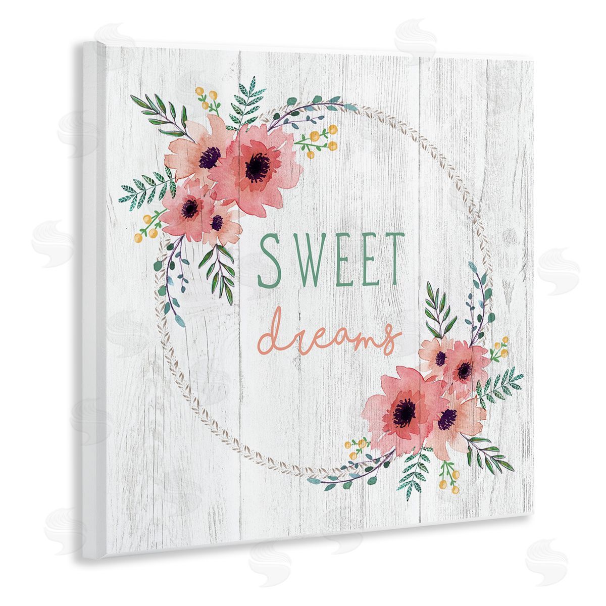 Elizabeth Tyndall Sweet Dreams Sentiments Blushing Pink Poppy Wreath Wooden Wall Plaque Art Print