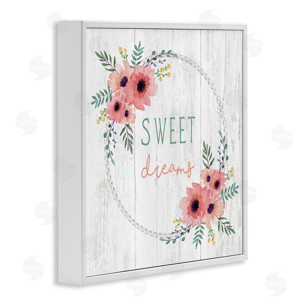 Elizabeth Tyndall Sweet Dreams Sentiments Blushing Pink Poppy Wreath White Framed Glicee Wall Art Print
