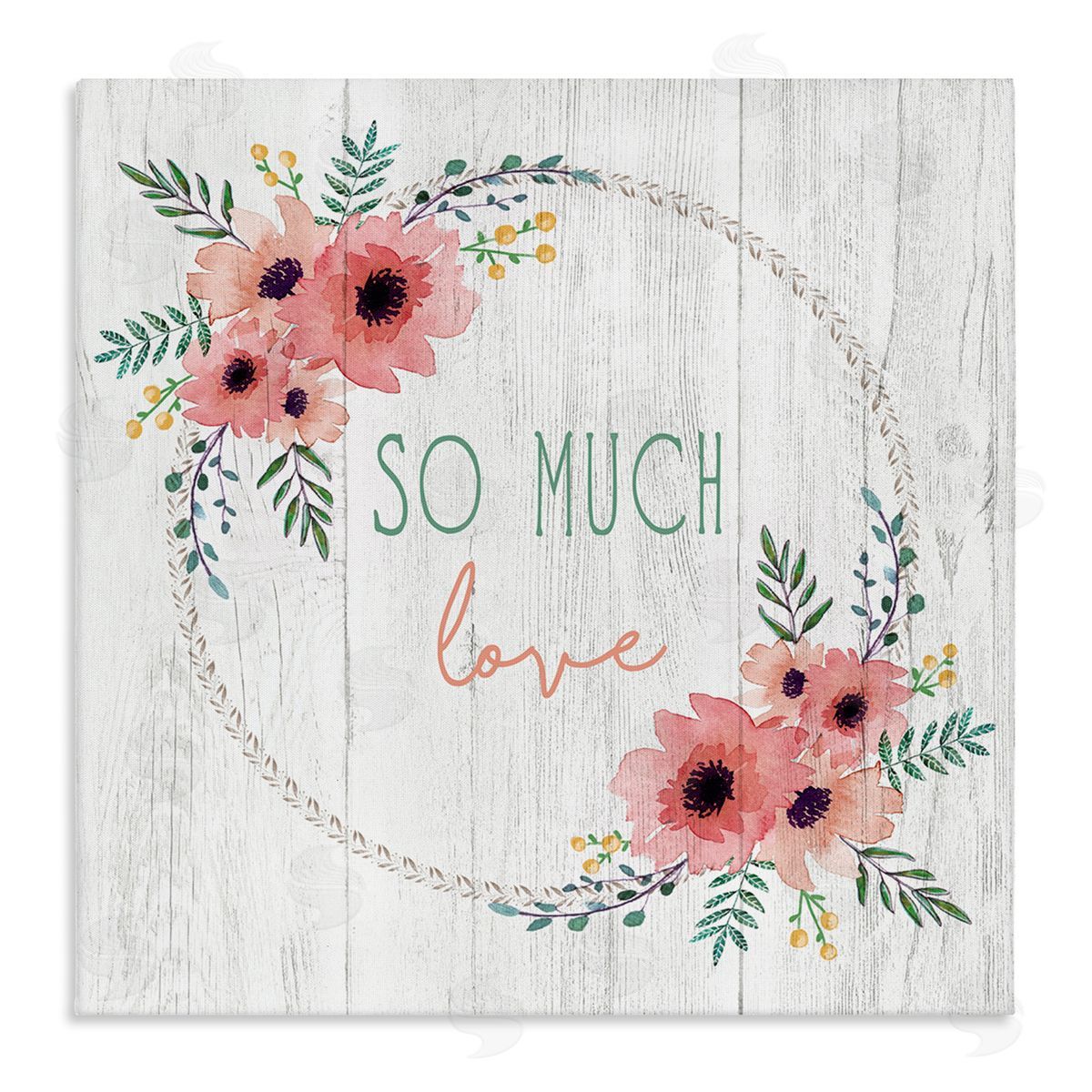 Elizabeth Tyndall So Much Love Sentiment Soft Blushing Florals Poppy Stretched Canvas Wall Art Print