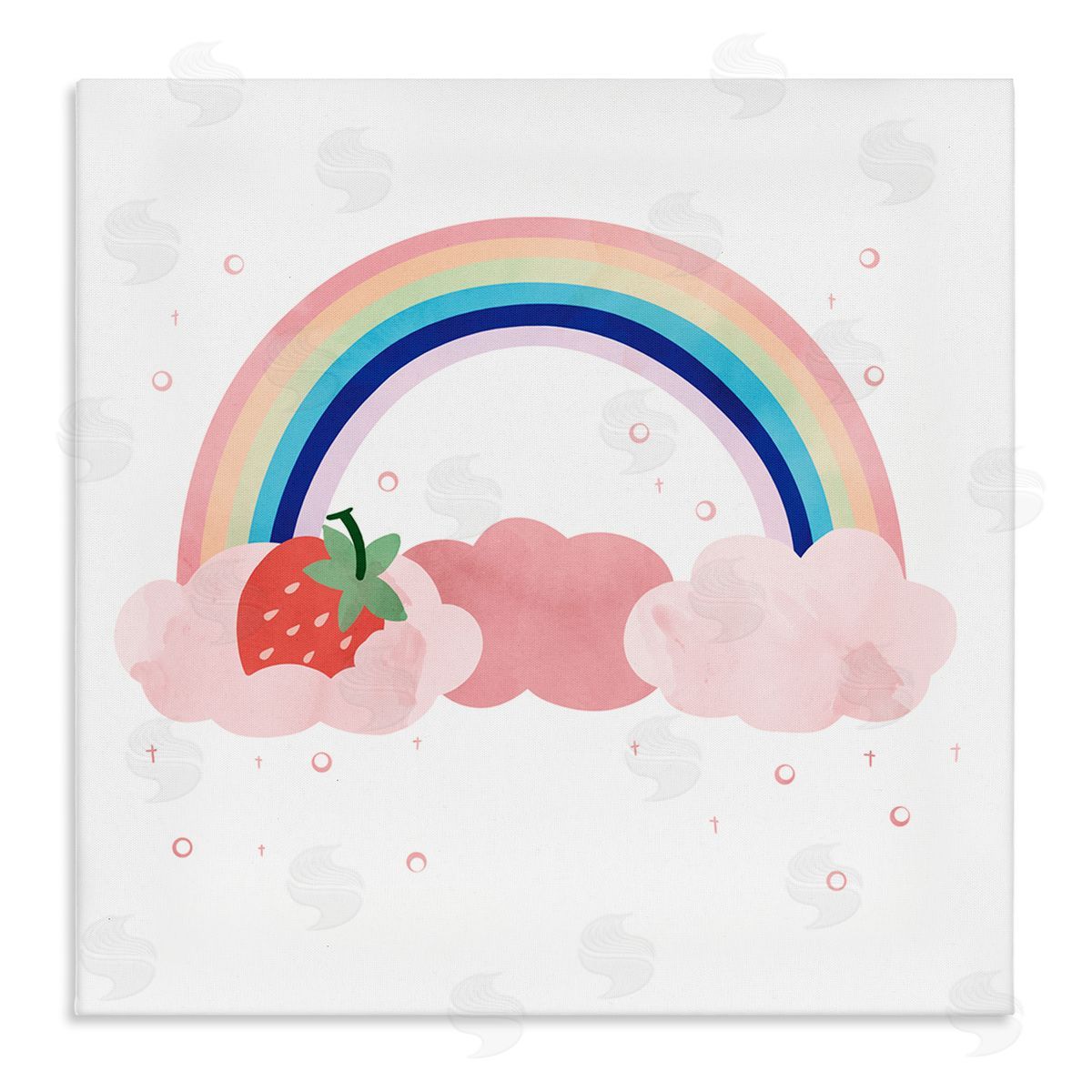 Ziwei Li Strawberry and Rainbow Pink Cloud Polka Dots Stretched Canvas Wall Art Print