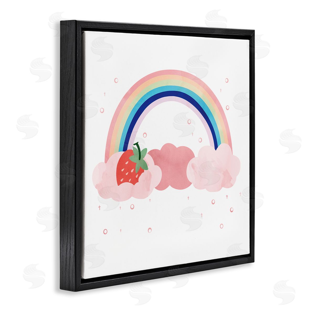 Ziwei Li Strawberry and Rainbow Pink Cloud Polka Dots Black Floating Frame Canvas Wall Art Print