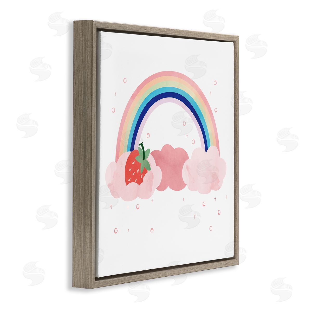 Ziwei Li Strawberry and Rainbow Pink Cloud Polka Dots Brown Floating Frame Canvas Wall Art Print