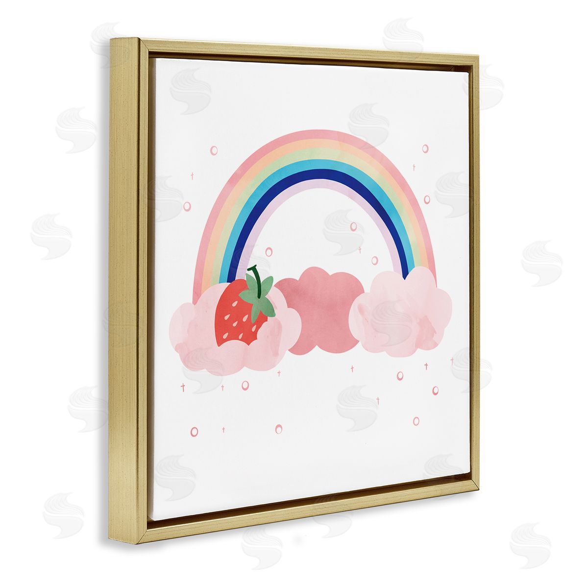 Ziwei Li Strawberry and Rainbow Pink Cloud Polka Dots Gold Floating Frame Canvas Wall Art Print