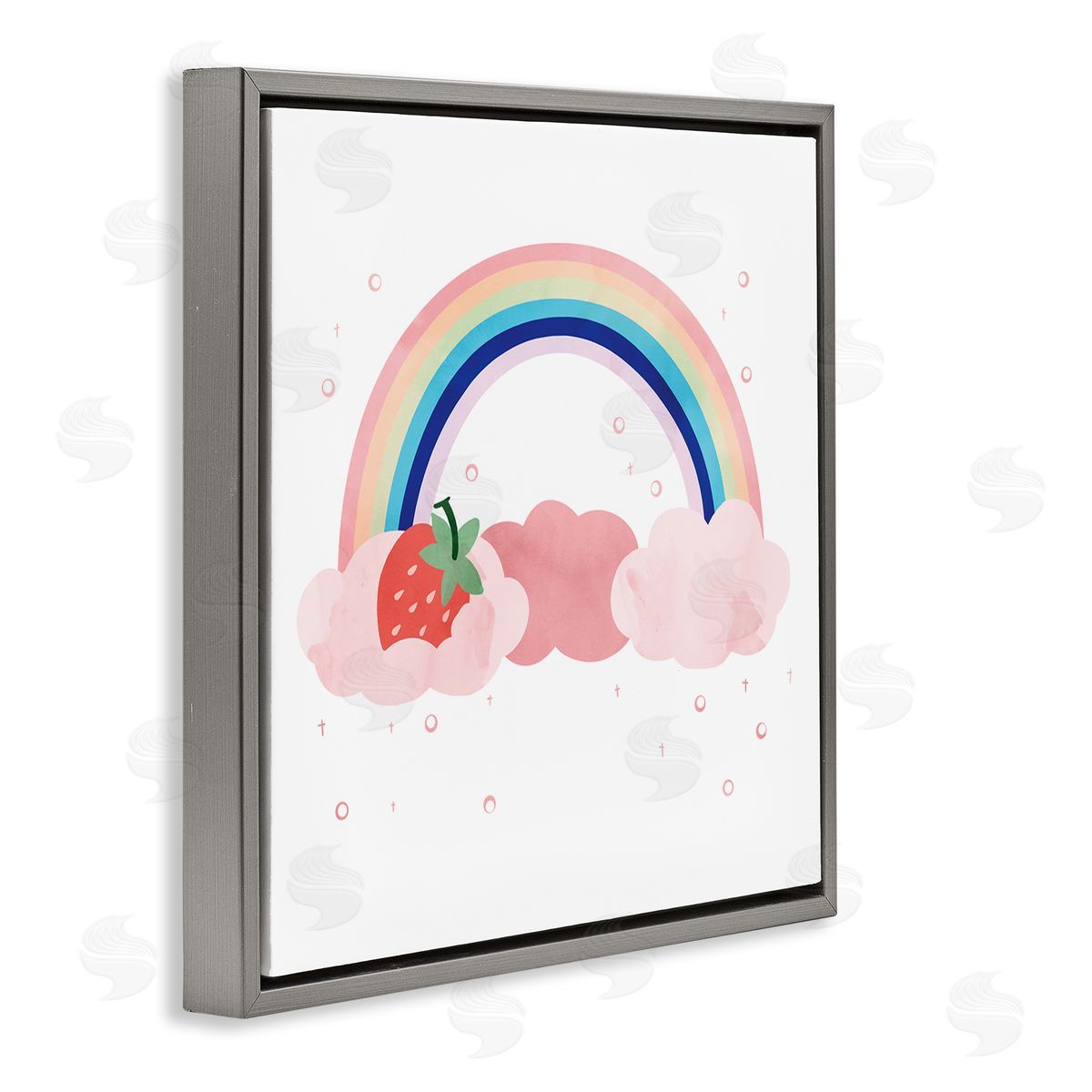 Ziwei Li Strawberry and Rainbow Pink Cloud Polka Dots Gray Floating Frame Canvas Wall Art Print