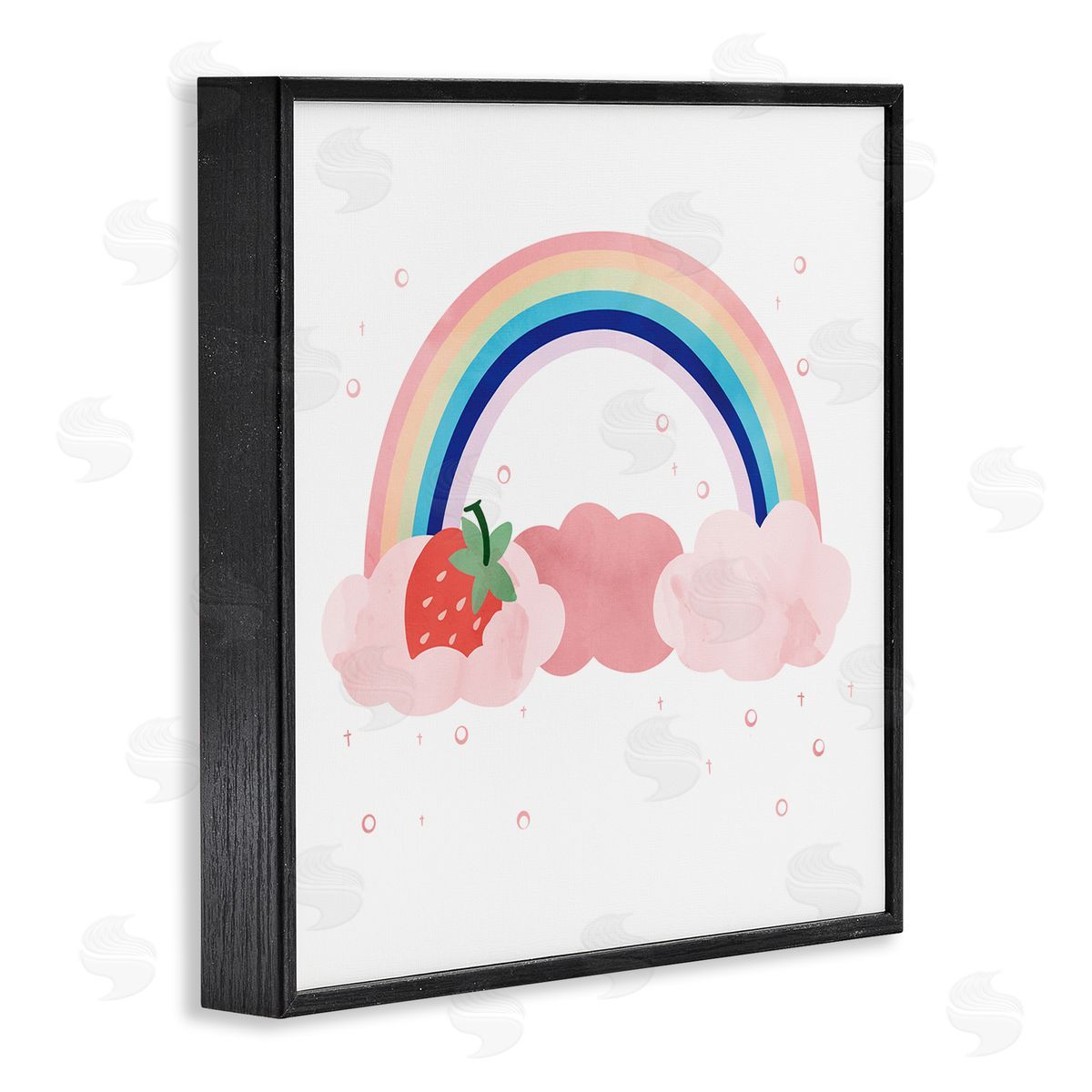 Ziwei Li Strawberry and Rainbow Pink Cloud Polka Dots Black Framed Glicee Wall Art Print