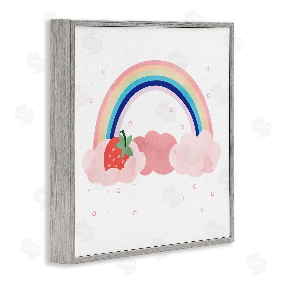 Ziwei Li Strawberry and Rainbow Pink Cloud Polka Dots Gray Framed Glicee Wall Art Print