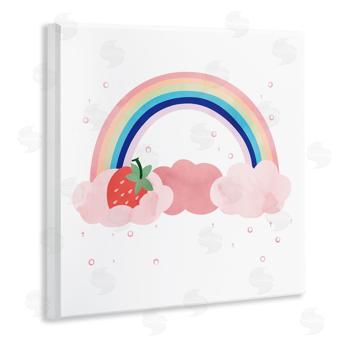 Ziwei Li Strawberry and Rainbow Pink Cloud Polka Dots Wooden Wall Plaque Art Print
