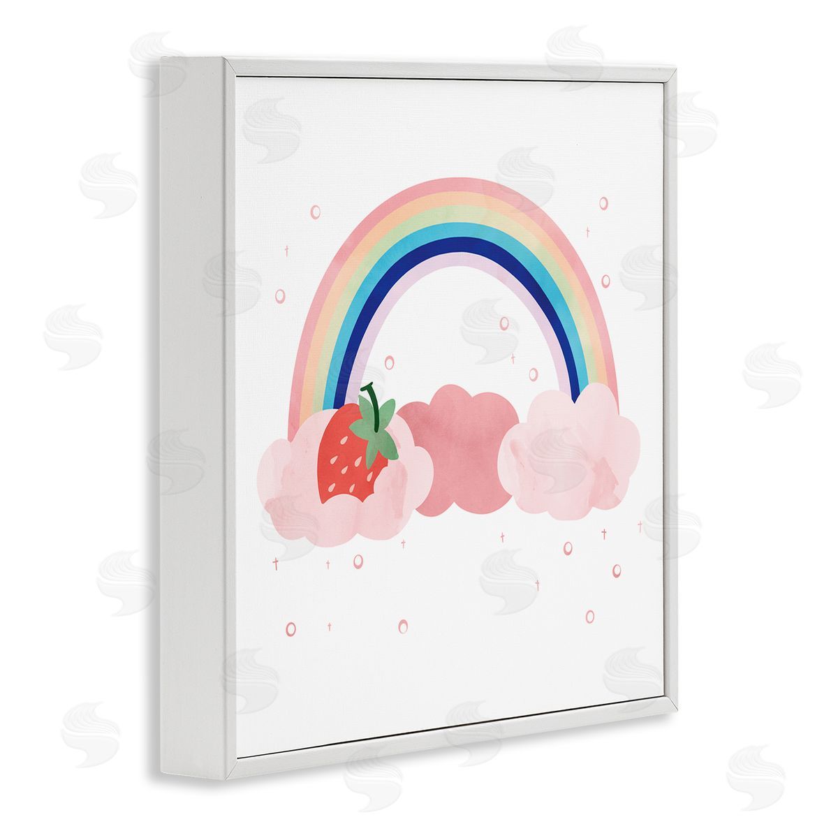 Ziwei Li Strawberry and Rainbow Pink Cloud Polka Dots White Framed Glicee Wall Art Print