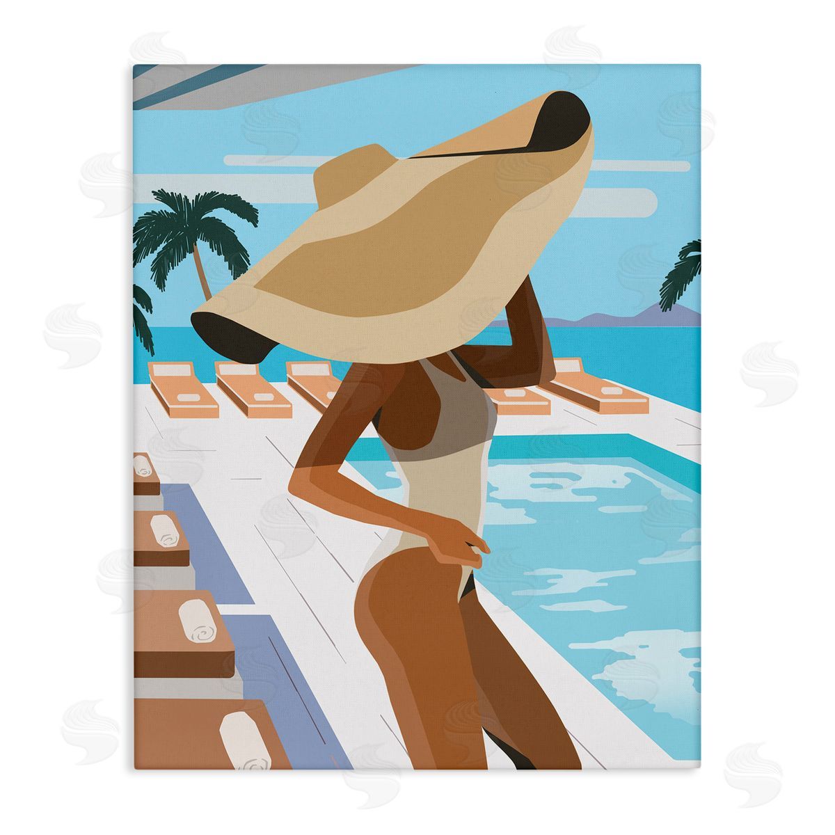 Ziwei Li Poolside Fashion Glam Pose Large Sun Hat Palms