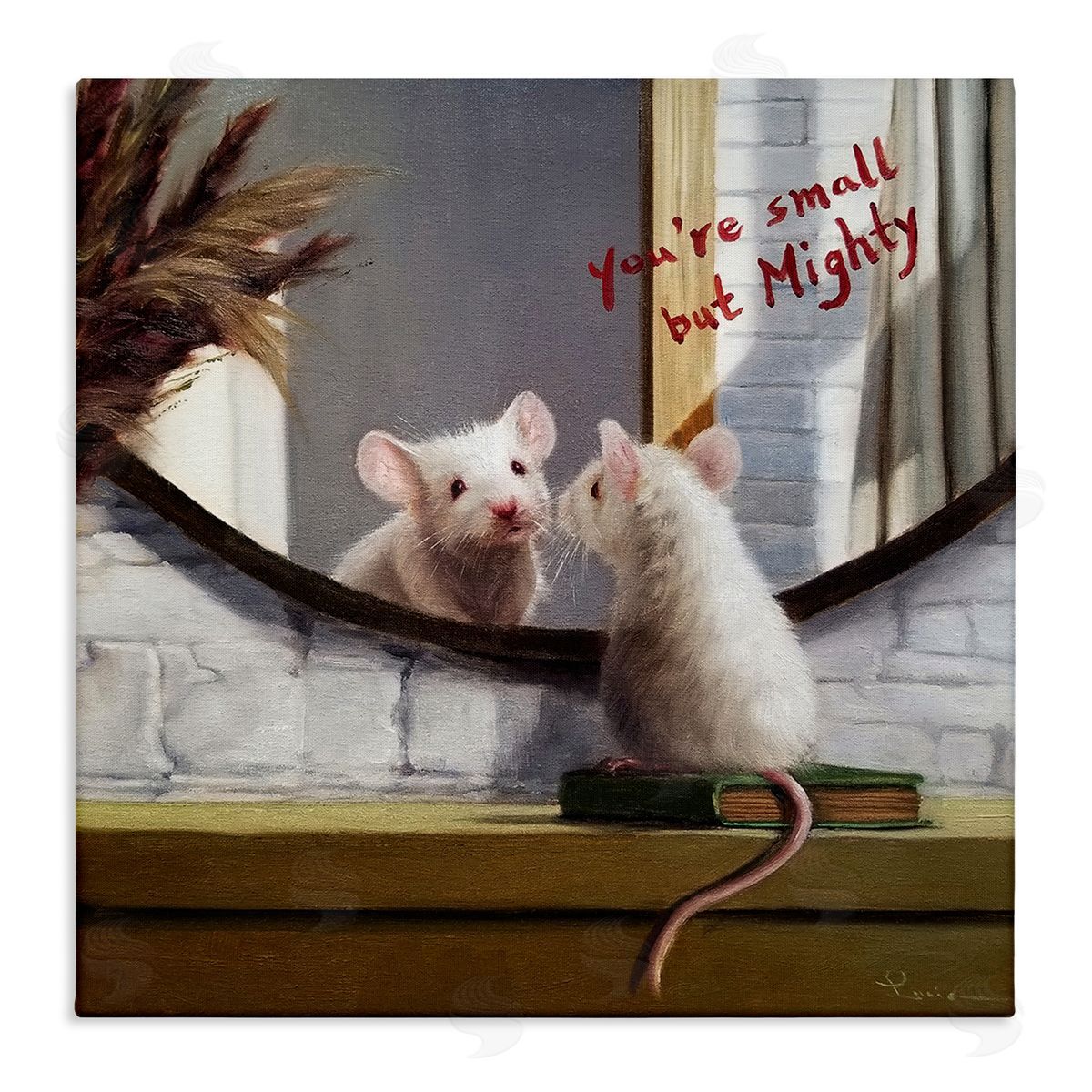 Lucia Heffernan Small but Mighty Sentiments Adorable Mouse in Mirror Stretched Canvas Wall Art Print