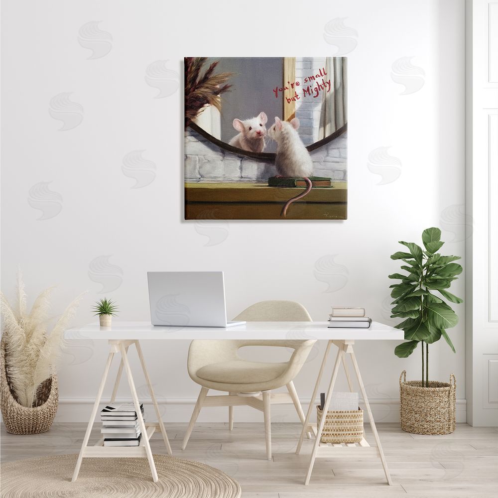 Lucia Heffernan Small but Mighty Sentiments Adorable Mouse in Mirror Canvas Wall Art in Room