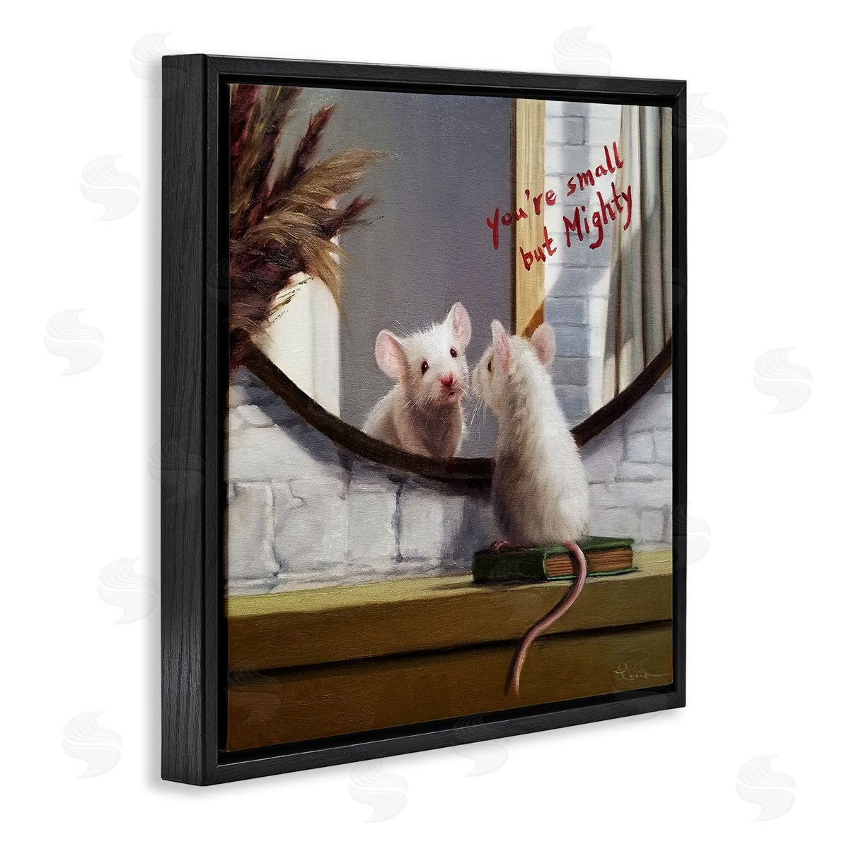 Lucia Heffernan Small but Mighty Sentiments Adorable Mouse in Mirror Black Floating Frame Canvas Wall Art Print