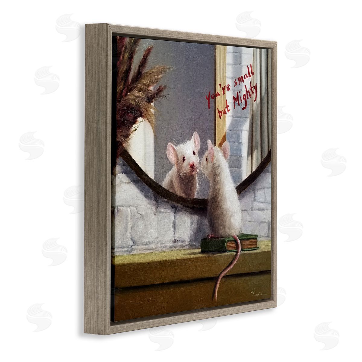 Lucia Heffernan Small but Mighty Sentiments Adorable Mouse in Mirror Brown Floating Frame Canvas Wall Art Print