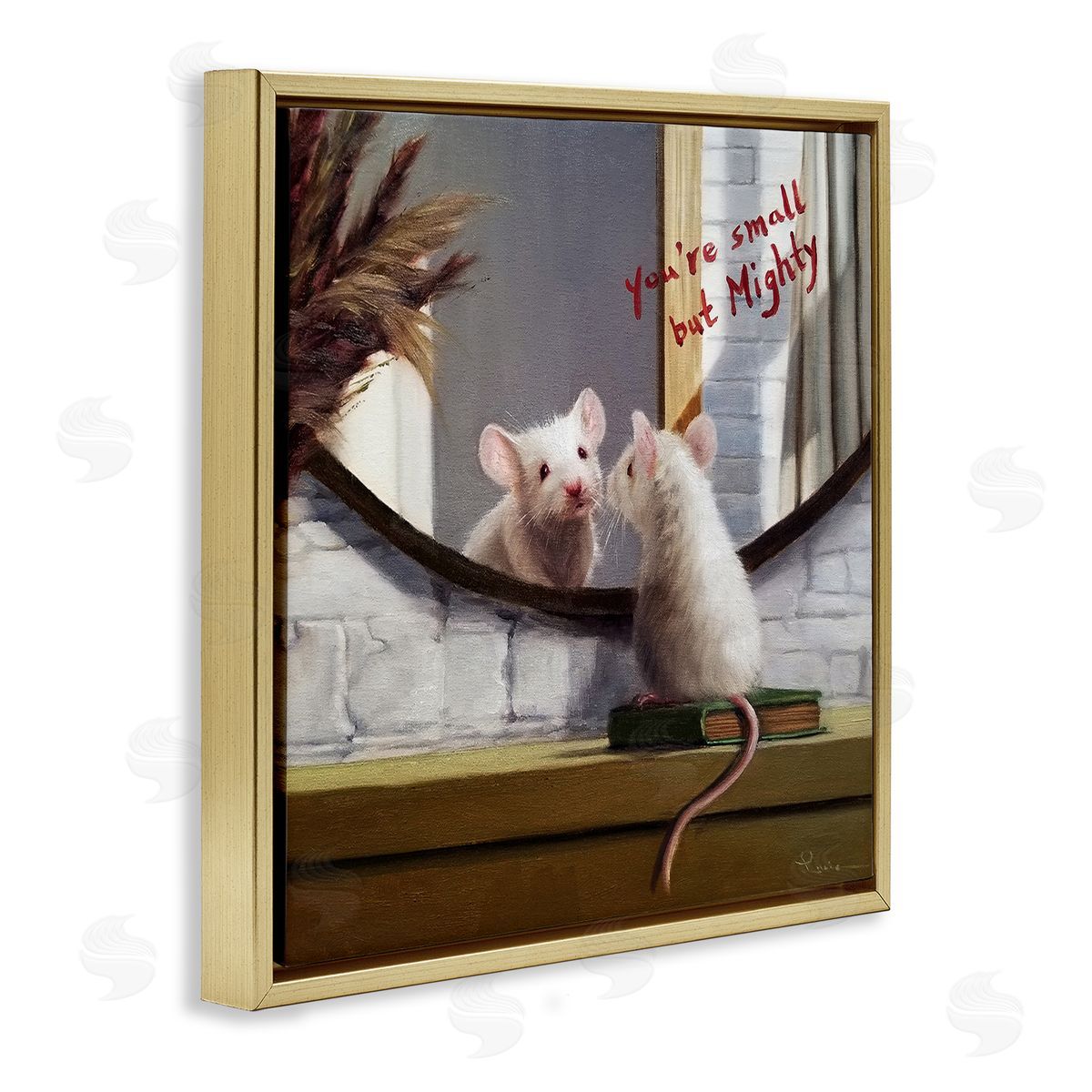 Lucia Heffernan Small but Mighty Sentiments Adorable Mouse in Mirror Gold Floating Frame Canvas Wall Art Print