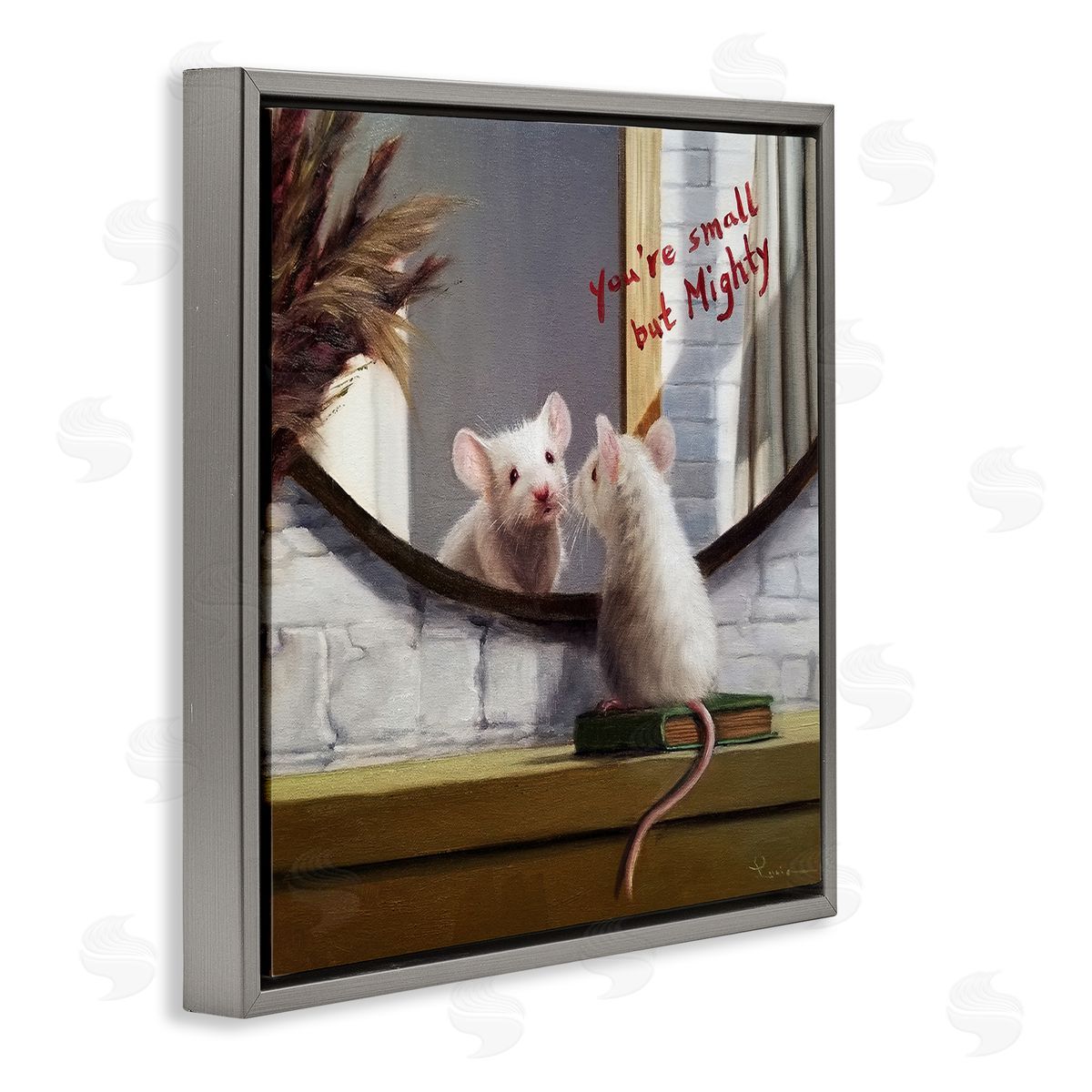 Lucia Heffernan Small but Mighty Sentiments Adorable Mouse in Mirror Gray Floating Frame Canvas Wall Art Print