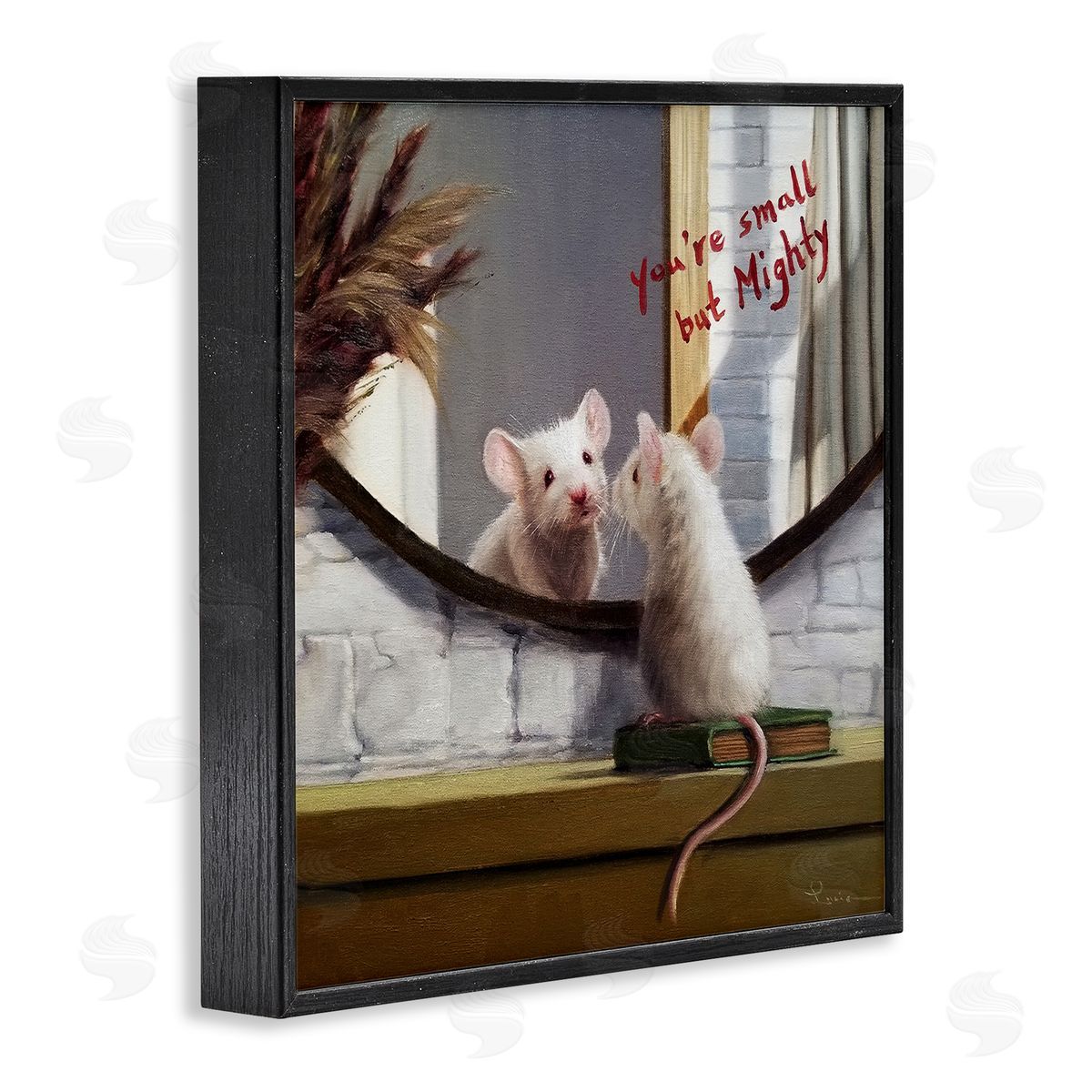 Lucia Heffernan Small but Mighty Sentiments Adorable Mouse in Mirror Black Framed Glicee Wall Art Print