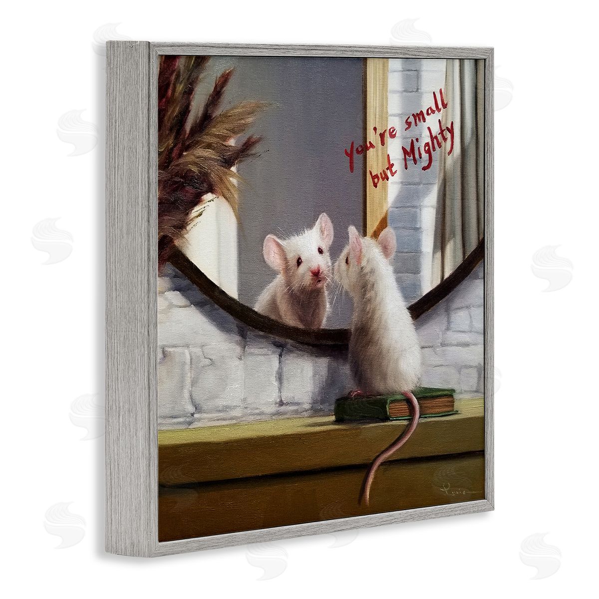 Lucia Heffernan Small but Mighty Sentiments Adorable Mouse in Mirror Gray Framed Glicee Wall Art Print
