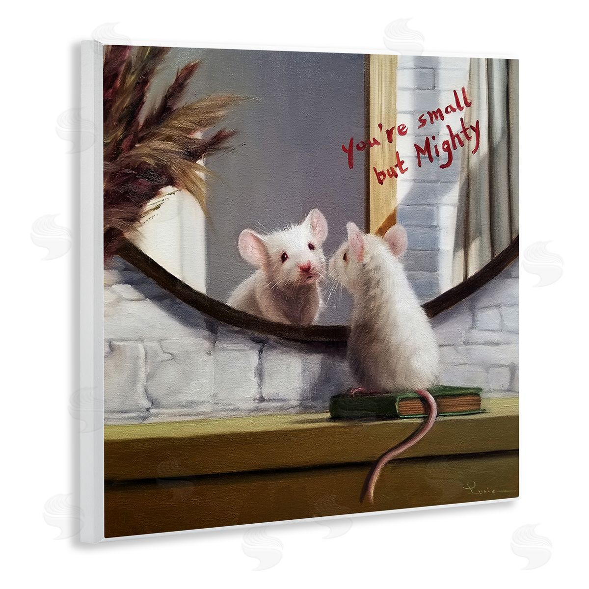 Lucia Heffernan Small but Mighty Sentiments Adorable Mouse in Mirror Wooden Wall Plaque Art Print
