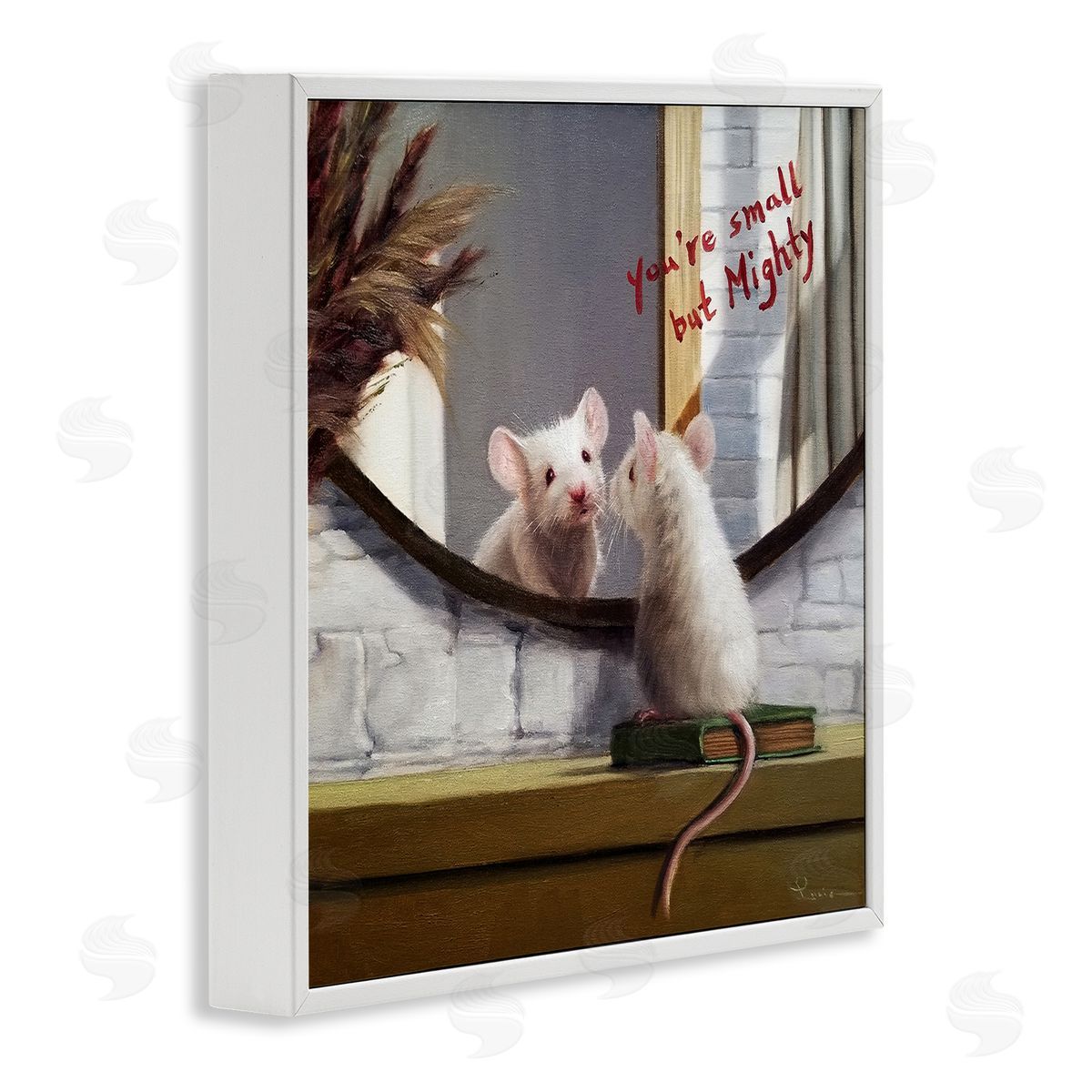 Lucia Heffernan Small but Mighty Sentiments Adorable Mouse in Mirror White Framed Glicee Wall Art Print