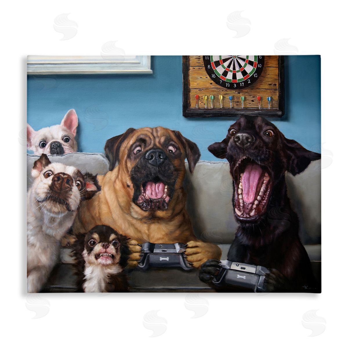 Funny Dogs Playing Video Games Canvas Wall Art, Home Decor by Lucia Heffernan